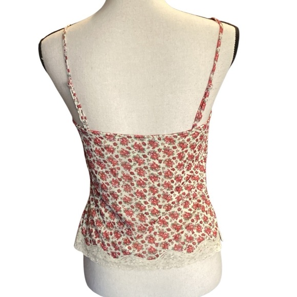 Floral Lace Trim Cami Tank Top Y2K Cottagecore Vintage Style Pink White Large - Picture 6 of 12